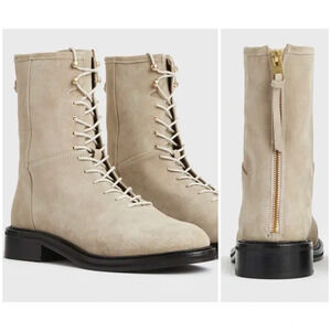 NEW AllSaints Misty Lace Up Combat Boots. Suede Leather Ankle. Taupe. 36. US 6